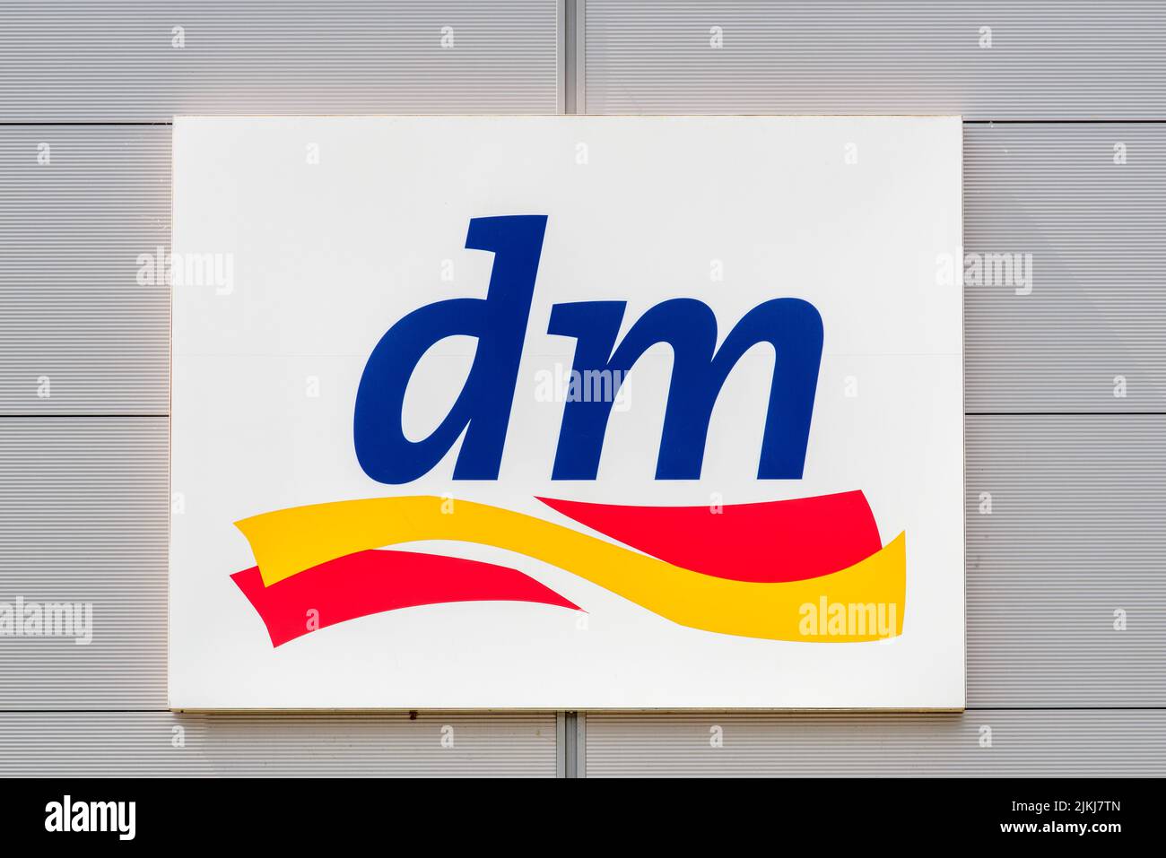 Advertising and company sign of the discounter dm Stock Photo