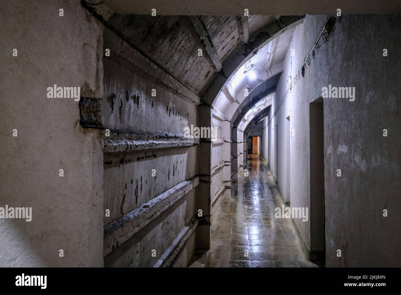 City of Gjirokastra, Gjirokastra, Albania - The Cold War Tunnel, underground command bunkers of dictator Enver Hoxha. Mountain town of Gjirokastra, UNESCO World Heritage Site. Stock Photo