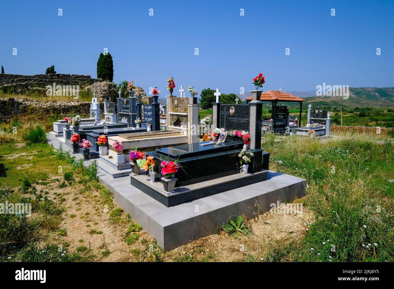 Delvine, Albania - Cemetery at the monastery of Agios Nikolaos. Stock Photo