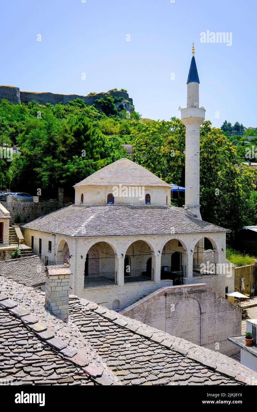 City of Gjirokastra, Gjirokastra, Albania - Bazaar Mosque, formerly also Memi Bey Mosque, Mountain City of Gjirokastra, UNESCO World Heritage Site. Stock Photo