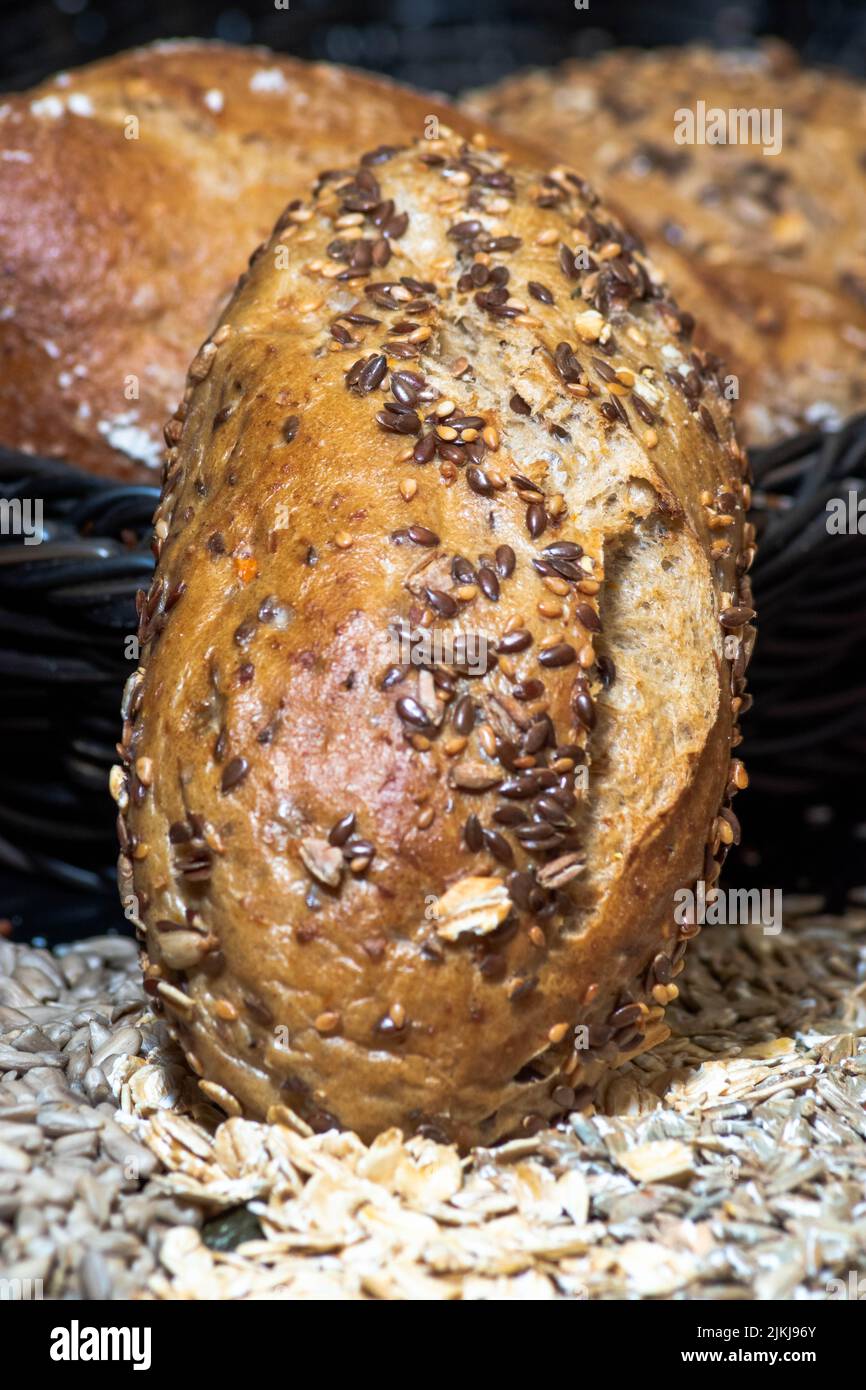A vertical closeup shot of Multigrain bread Stock Photo