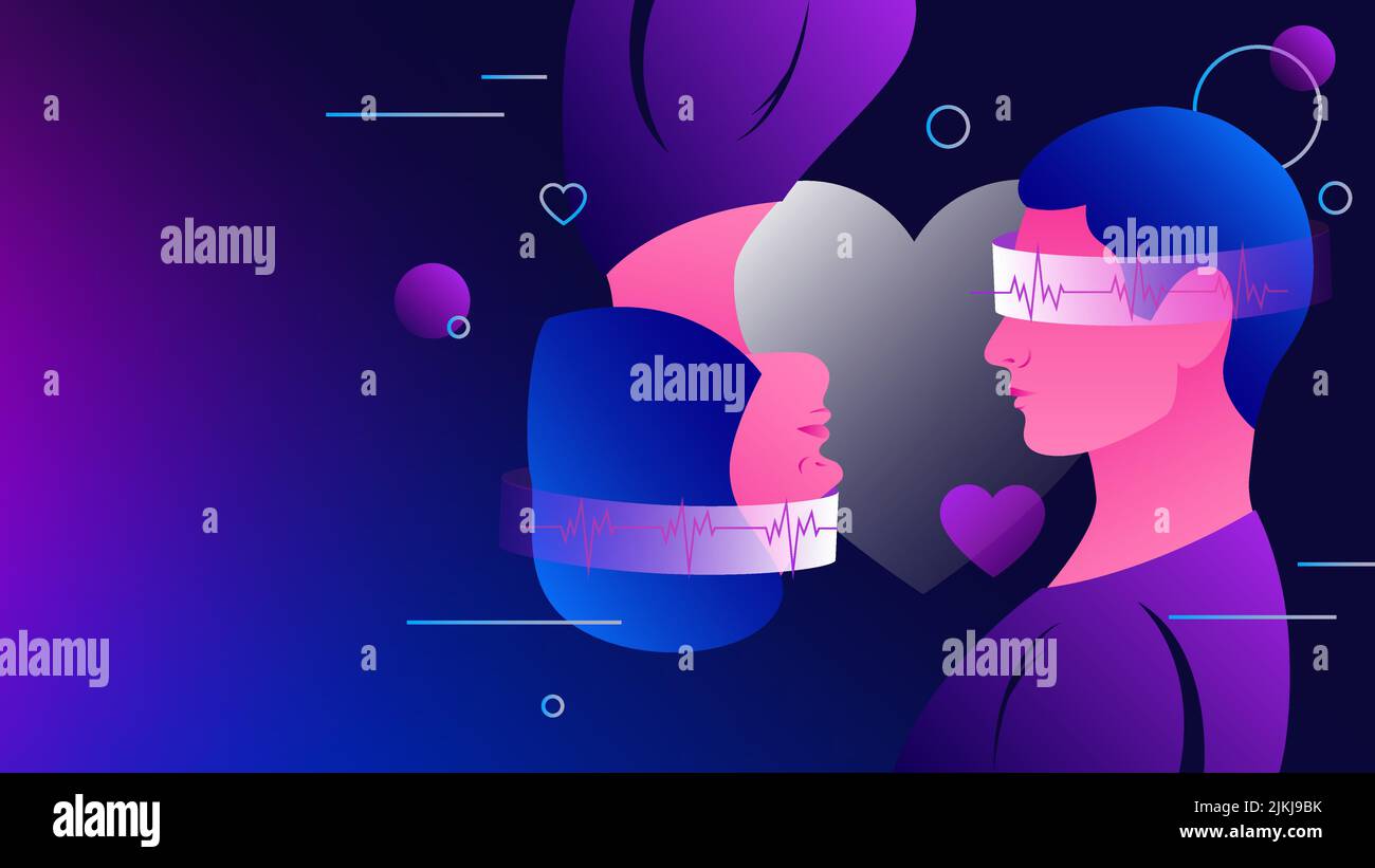 Finding Love in Metaverse. Young Couple in Virtual Reality, Romantic