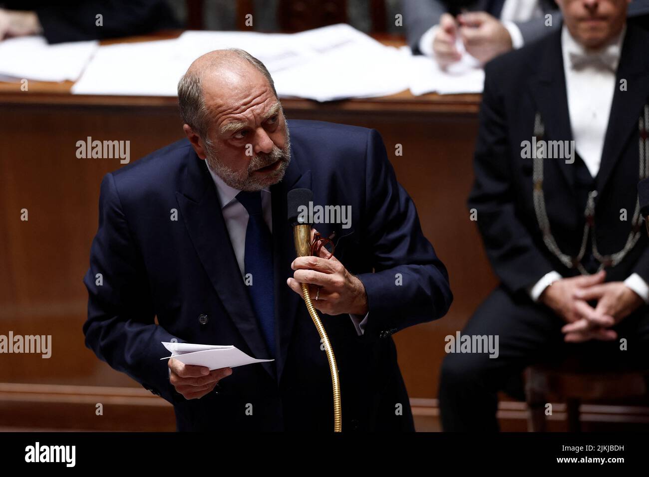 French Minister of Justice Eric Dupont-Moretti speaks during the questions to the government session at the National Assembly in Paris, France, August 2, 2022. REUTERS/Benoit Tessier Stock Photo