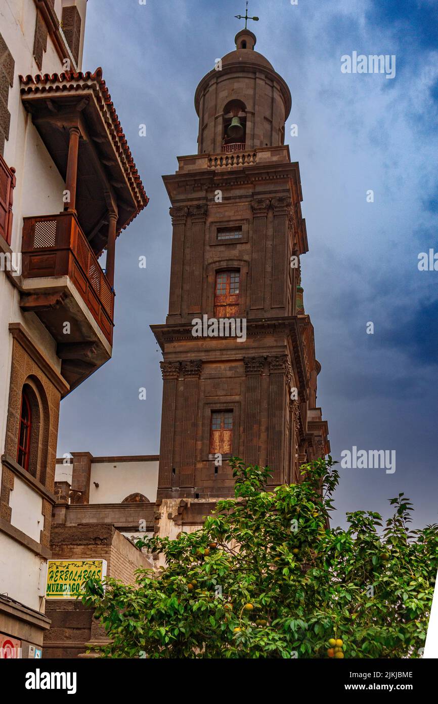 A low angle shot of Santa Prisca de Taxco church in Taxco, Mexico Stock ...