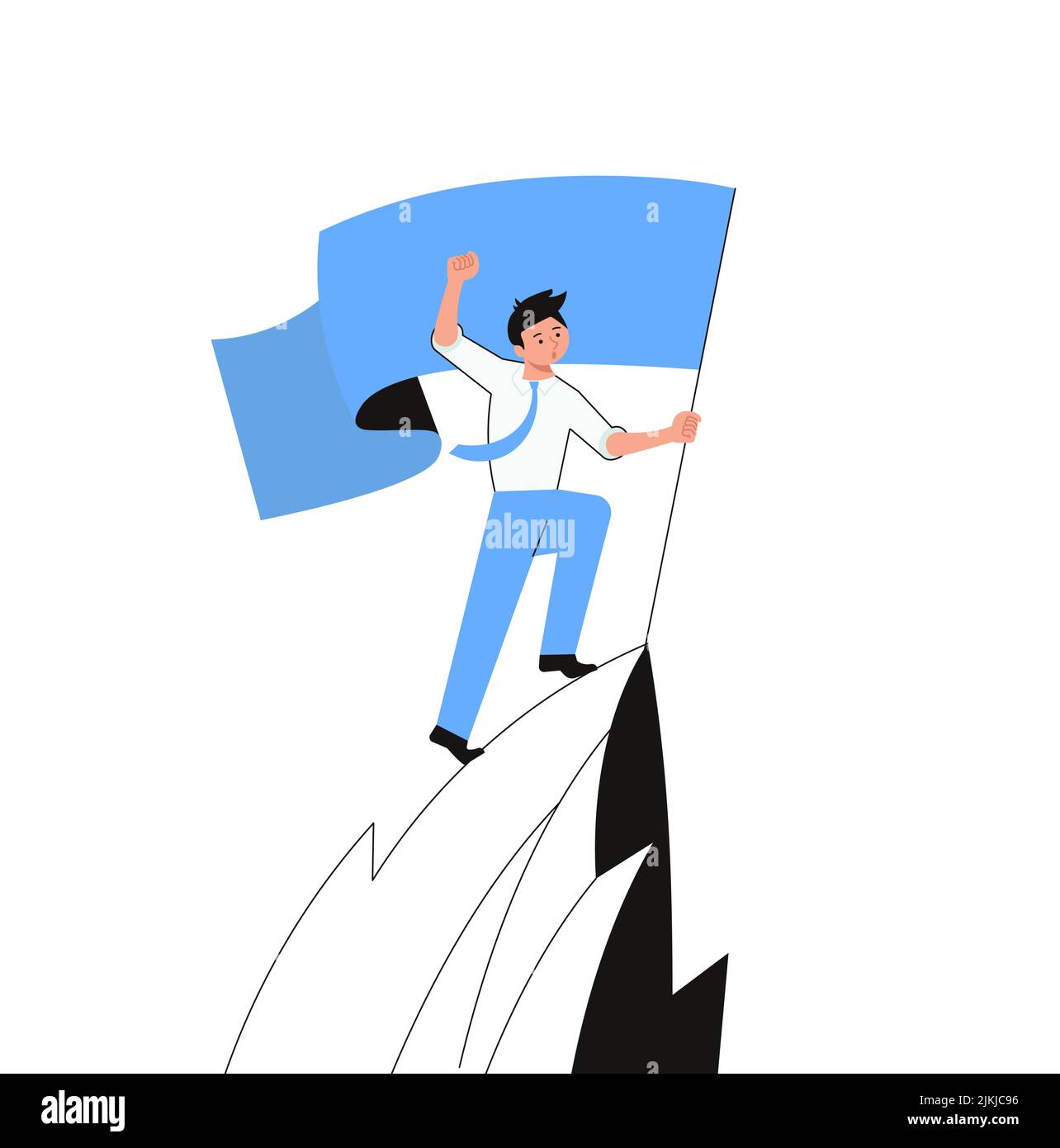 Businessman celebrating seting the flag on the top of mountain. Concept ...