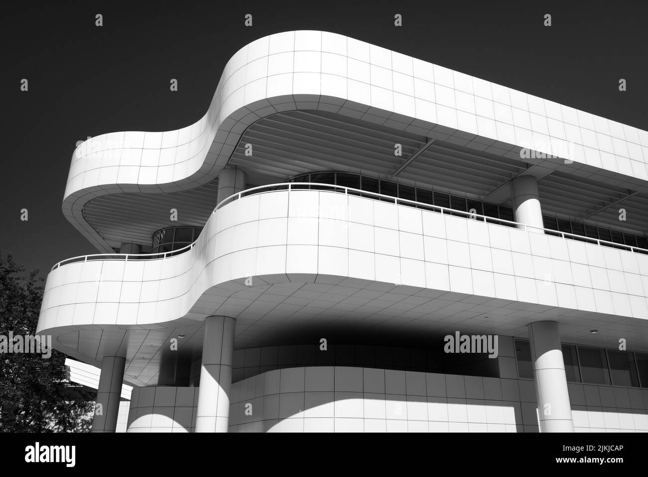 A grayscale shot of a the beautiful Getty Museum in Los Angeles Stock
