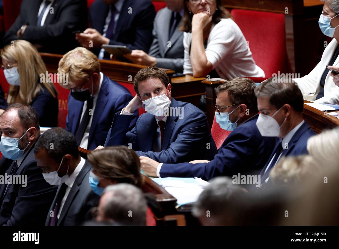 French Junior Minister for Transports Clement Beaune attends the questions to the government session at the National Assembly in Paris, France, August 2, 2022. REUTERS/Benoit Tessier Stock Photo
