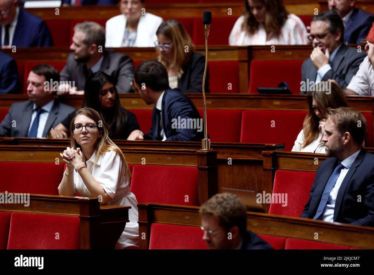 Aurore Berge, MP and President of the Renaissance ruling party (formerly LREM) parliamentary group, attends the questions to the government session at the National Assembly in Paris, France, August 2, 2022. REUTERS/Benoit Tessier Stock Photo