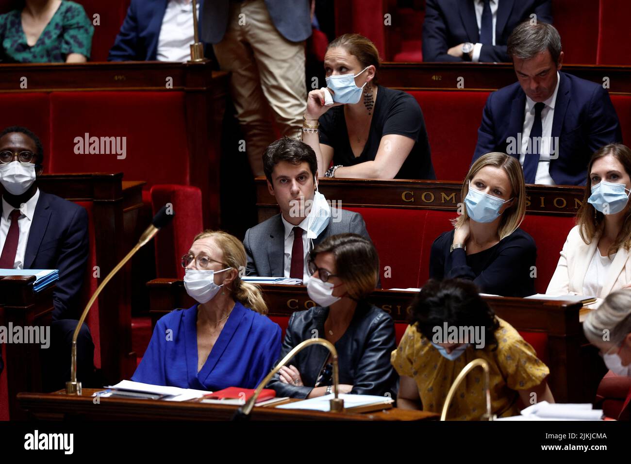 French Junior Minister for Public Accounts Gabriel Attal attends the questions to the government session at the National Assembly in Paris, France, August 2, 2022. REUTERS/Benoit Tessier Stock Photo