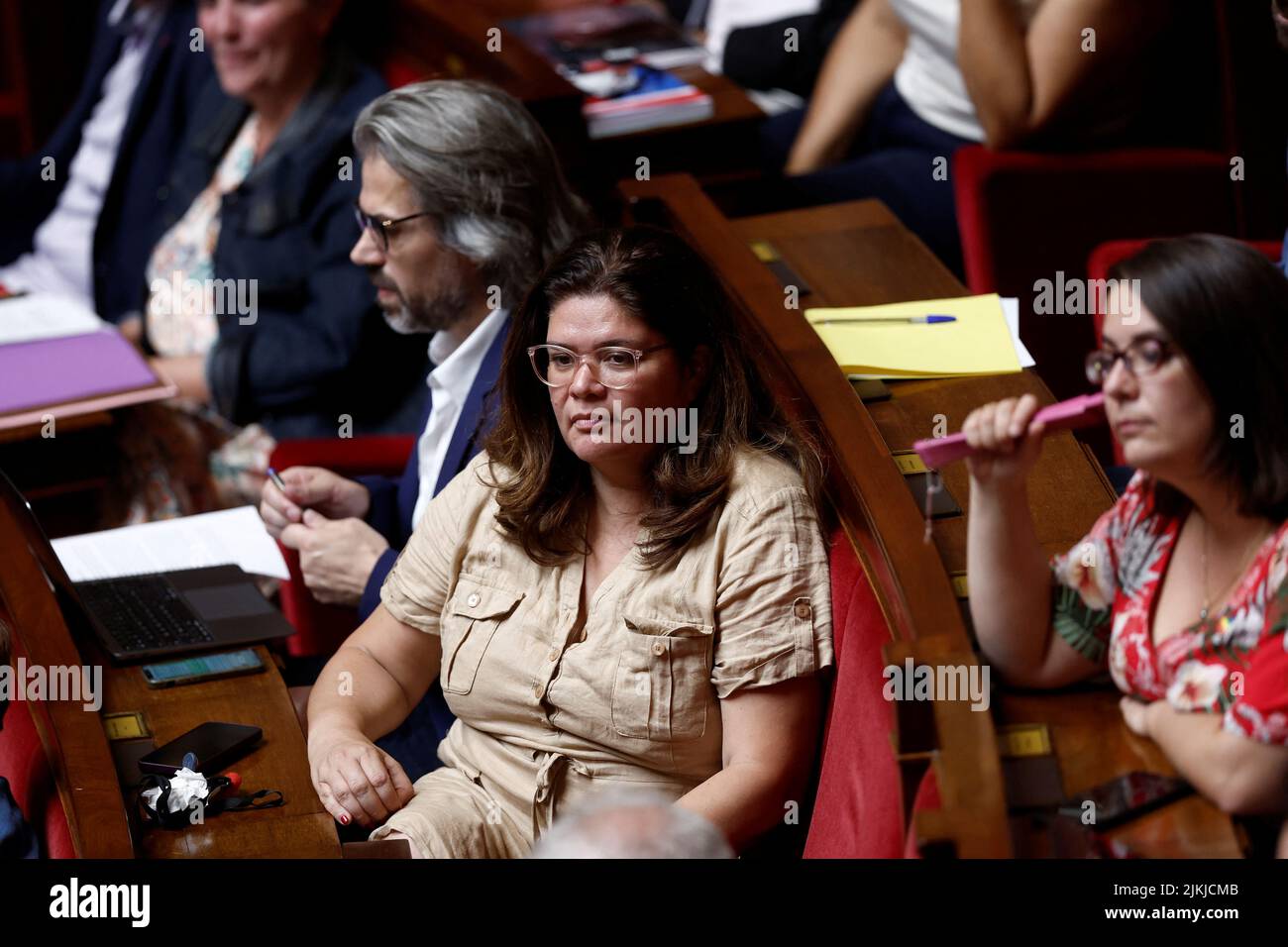 Member of parliament Raquel Garrido of the French far-left opposition party La France Insoumise (France Unbowed) and the left-wing coalition NUPES attends the questions to the government session at the National Assembly in Paris, France, August 2, 2022. REUTERS/Benoit Tessier Stock Photo