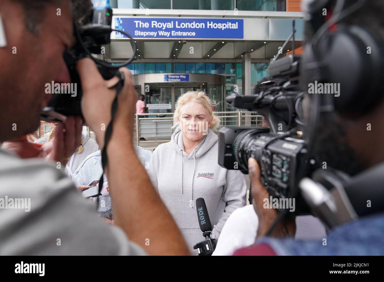 The mother of Archie Battersbee, Hollie Dance, speaks to the media outside the Royal London hospital in Whitechapel, east London. The parents of the 12-year-old, have lost a Supreme Court bid to delay the withdrawal of his life-sustaining treatment pending a review of his case by a UN committee. Picture date: Tuesday August 2, 2022. Stock Photo