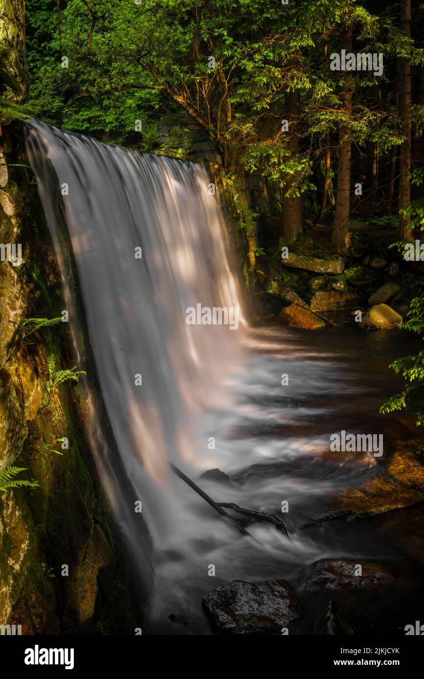 Dziki waterfall in Karpacz town in Krkonose mountains in spring soon fresh morning Stock Photo