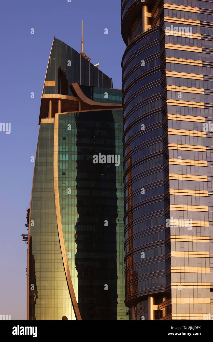 Dubai Luxushotel, Dubai Kanal, Dubai Marina, Moderne, Architektur,  Atemberaubende Aussicht auf die Skyline von Dubai mit  Marriott Hotel, Stock Photo