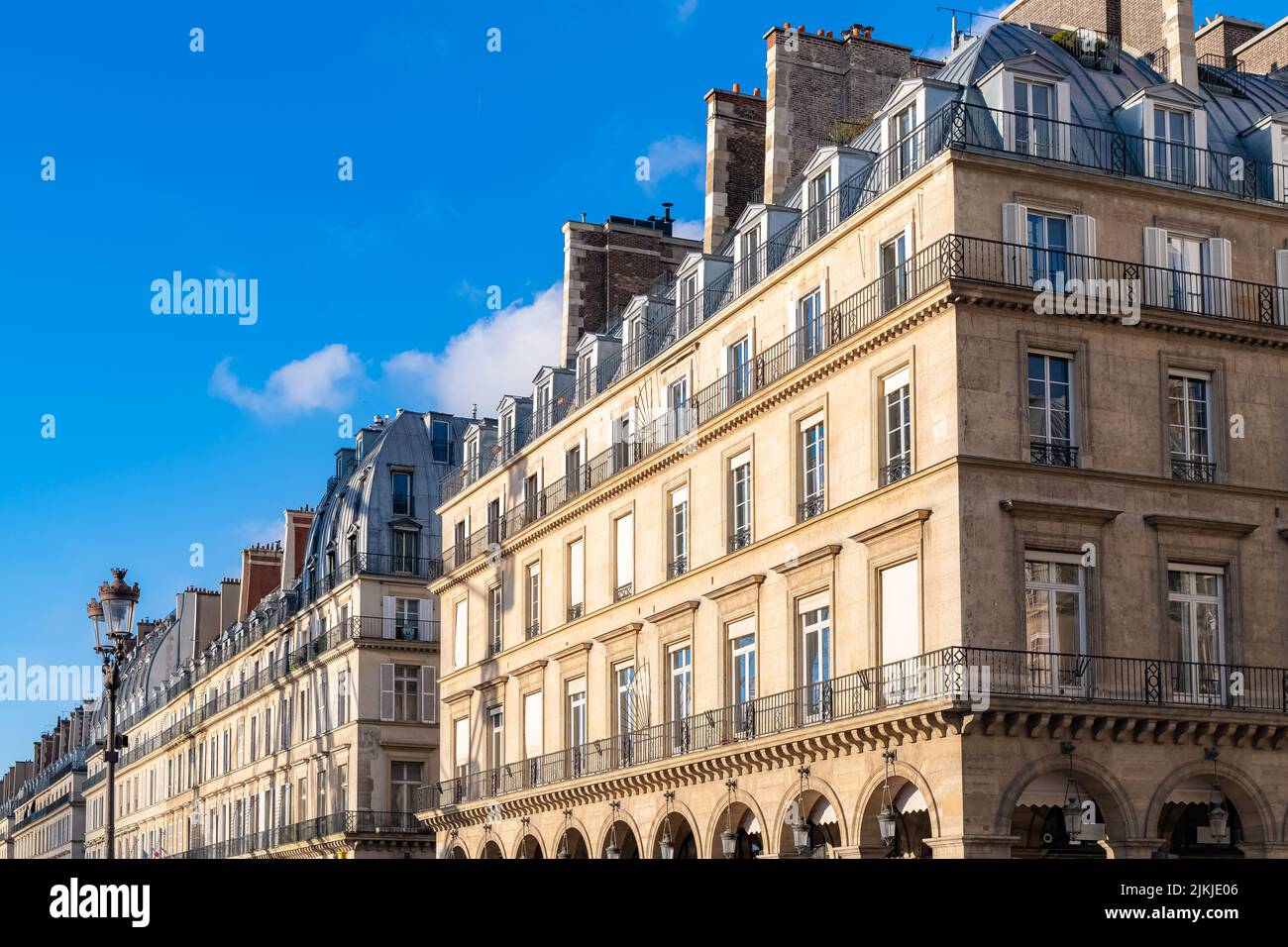 Paris, panorama of the rue de Rivoli, typical building, parisian facade Stock Photo