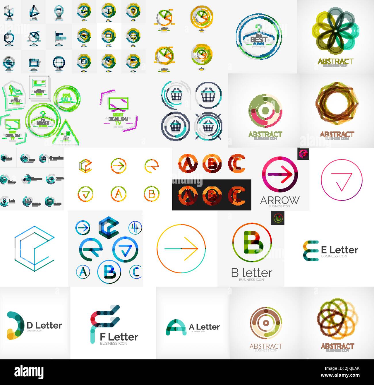 Set of various universal company logos - letters, business symbols, loops, concepts, arrows, infinity Stock Vector