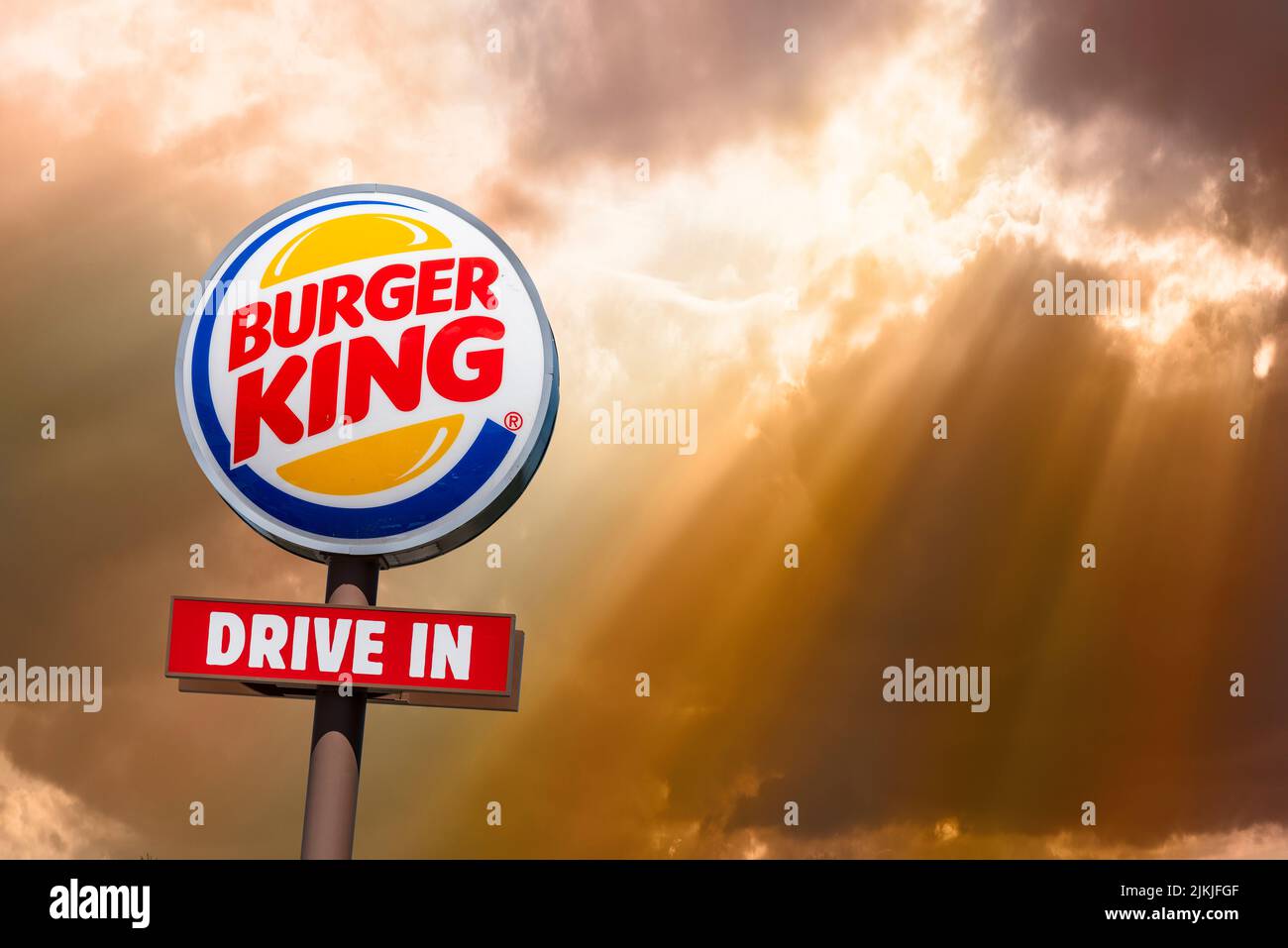 Advertising sign of the company BURGER KING Stock Photo