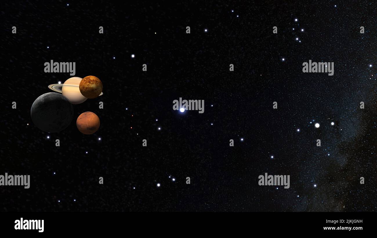 A beautiful shot of planets in the stary black sky with galaxy vista in the universe of space Stock Photo