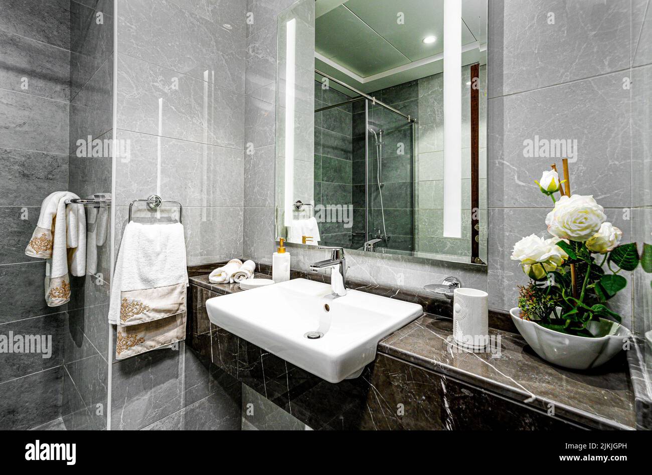 View of The interior design of the bathroom of a modern apartment Stock Photo ...