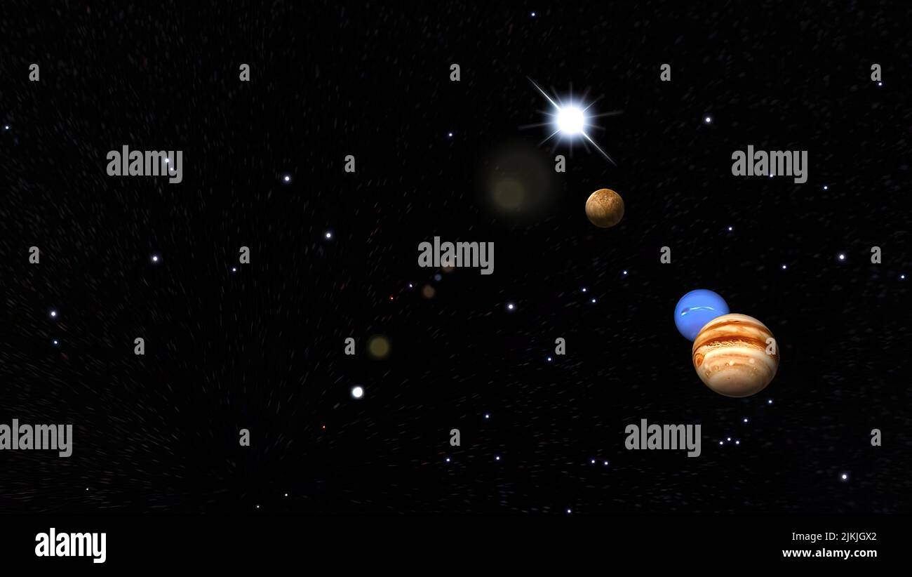 A beautiful shot of planets in the stary black sky with galaxy vista in the universe of space Stock Photo