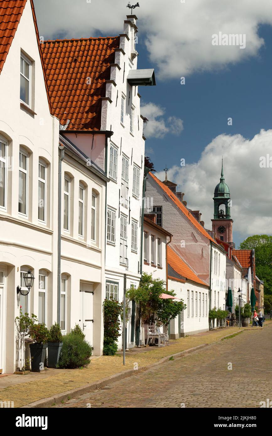 Church Street with view of the Remonstrants Church, Friedrichstadt, the Dutch Town on the Eiderstedt Peninsula, North Frisia, Eiderstedt Peninsula, Schleswig-Holstein, Germany Stock Photo