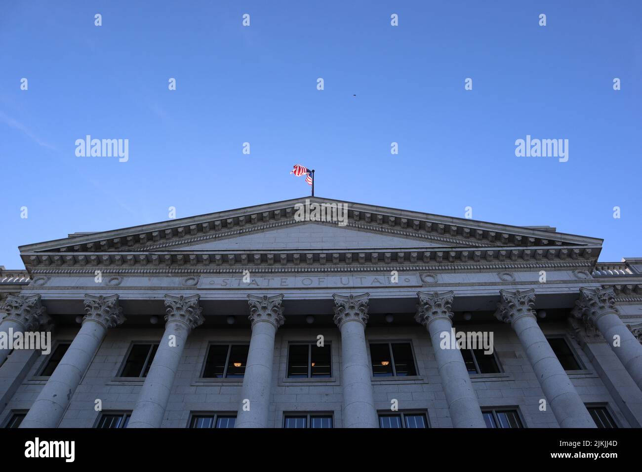 A low angle shot of the Utah State Capitol building. Salt Lake City, United States. Stock Photo