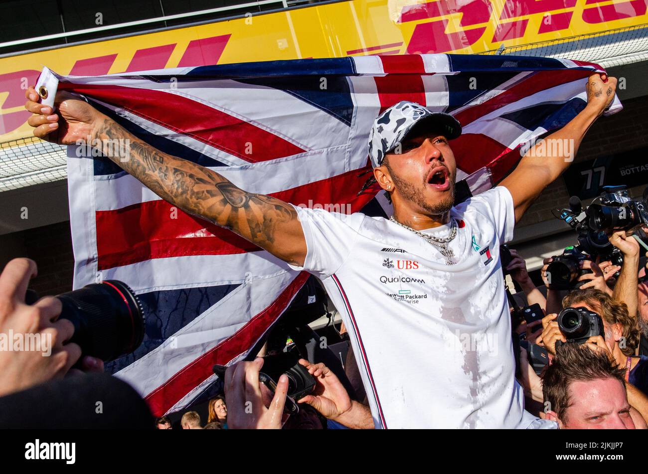 The famous Formula 1 driver Lewis Hamilton smiled during the United