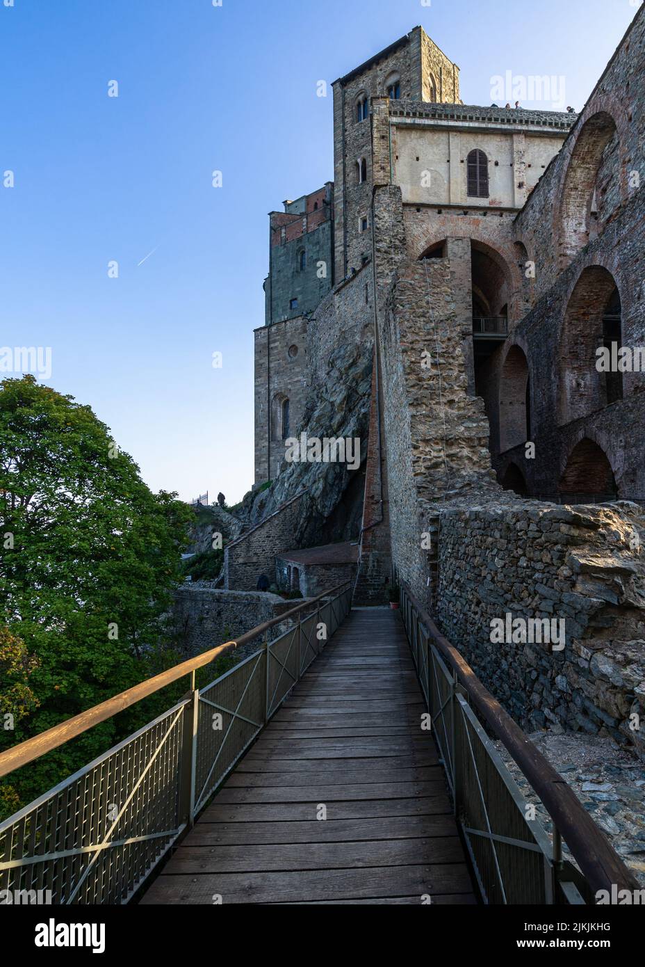 A vertical shot of Sacra di San Michele, Piedmont region, Italy Stock Photo