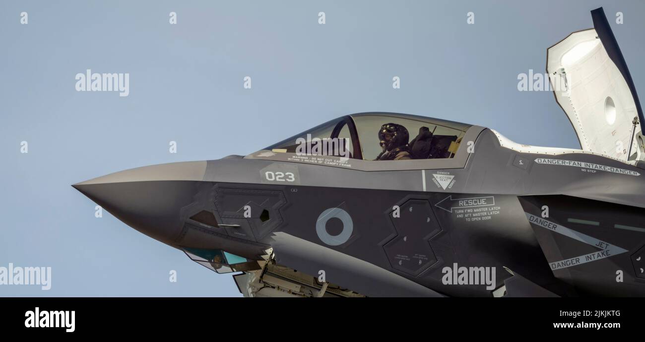 F-35B Lighting II ZM 157 from 617 Squadron RAF Marham, making a brief appearance at The Royal International Air tattoo 2022 Stock Photo