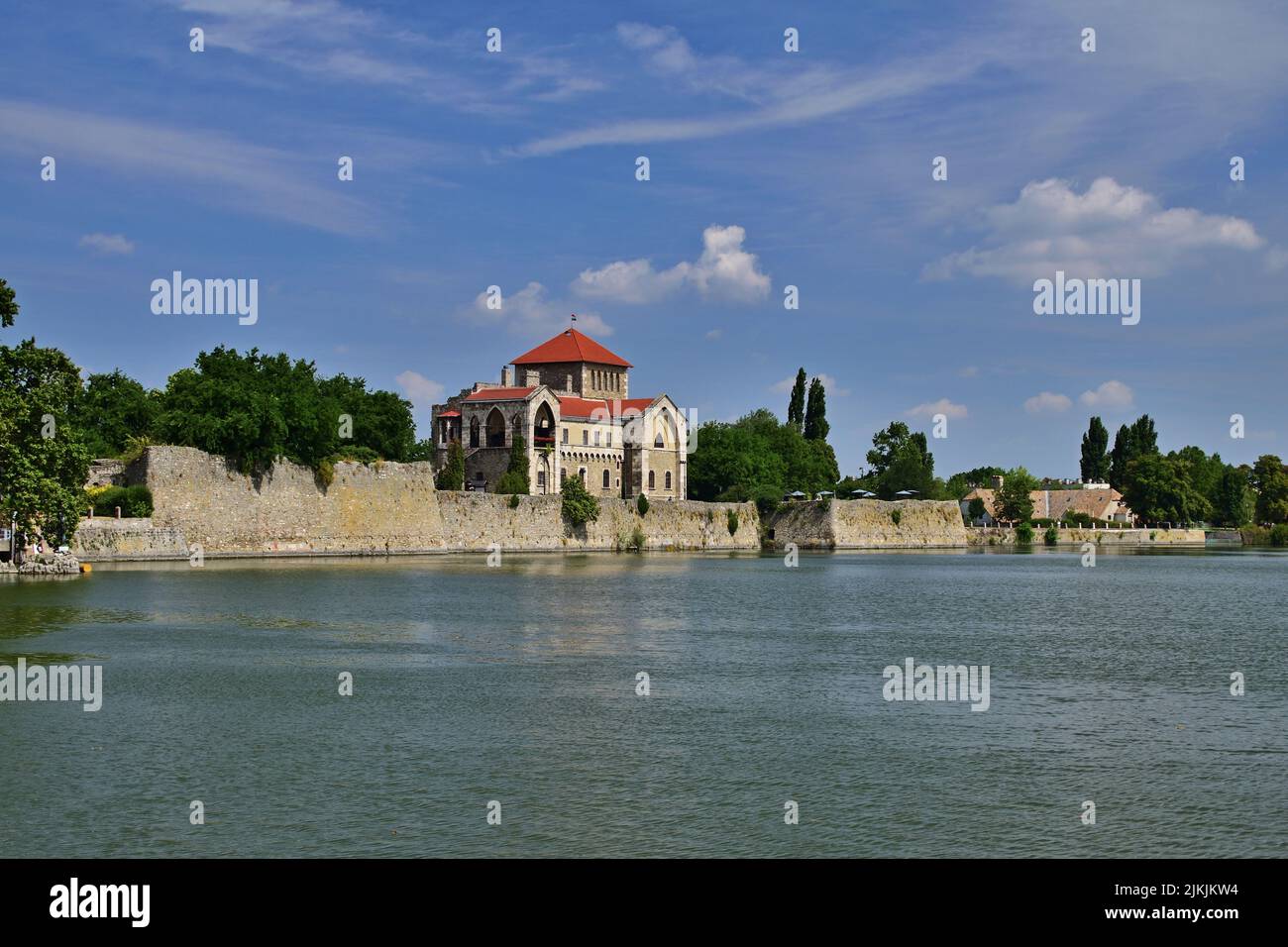 Tata castle next to the Old Lake in Hungary on a summer day Stock Photo