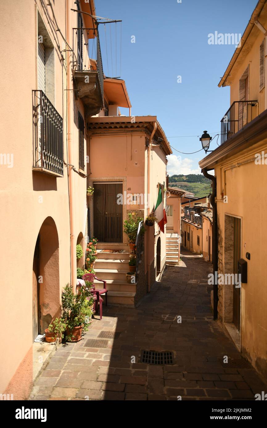 A narrow street with old small houses in the village of San Fele in the Basilicata region, Italy. Stock Photo