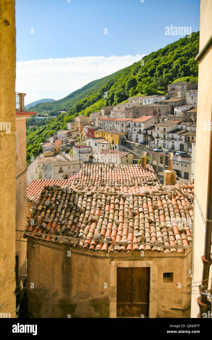 A vertical shot of the village of San Fele in the region of Basilicata, Italy Stock Photo