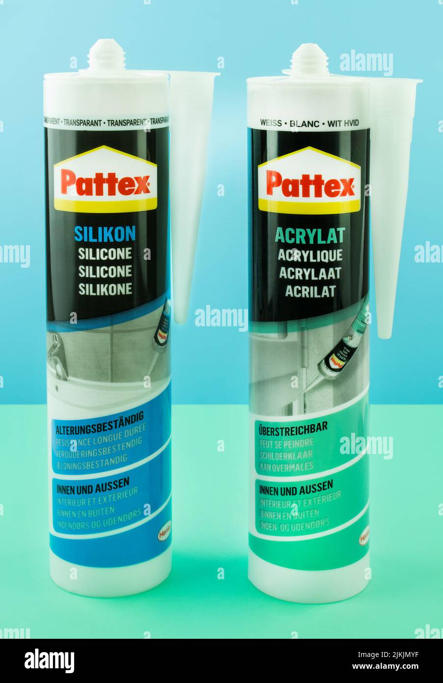 Hamburg, Germany -  August 1  2022:  German Pattex Silikon and Acrylat from Henkel Stock Photo