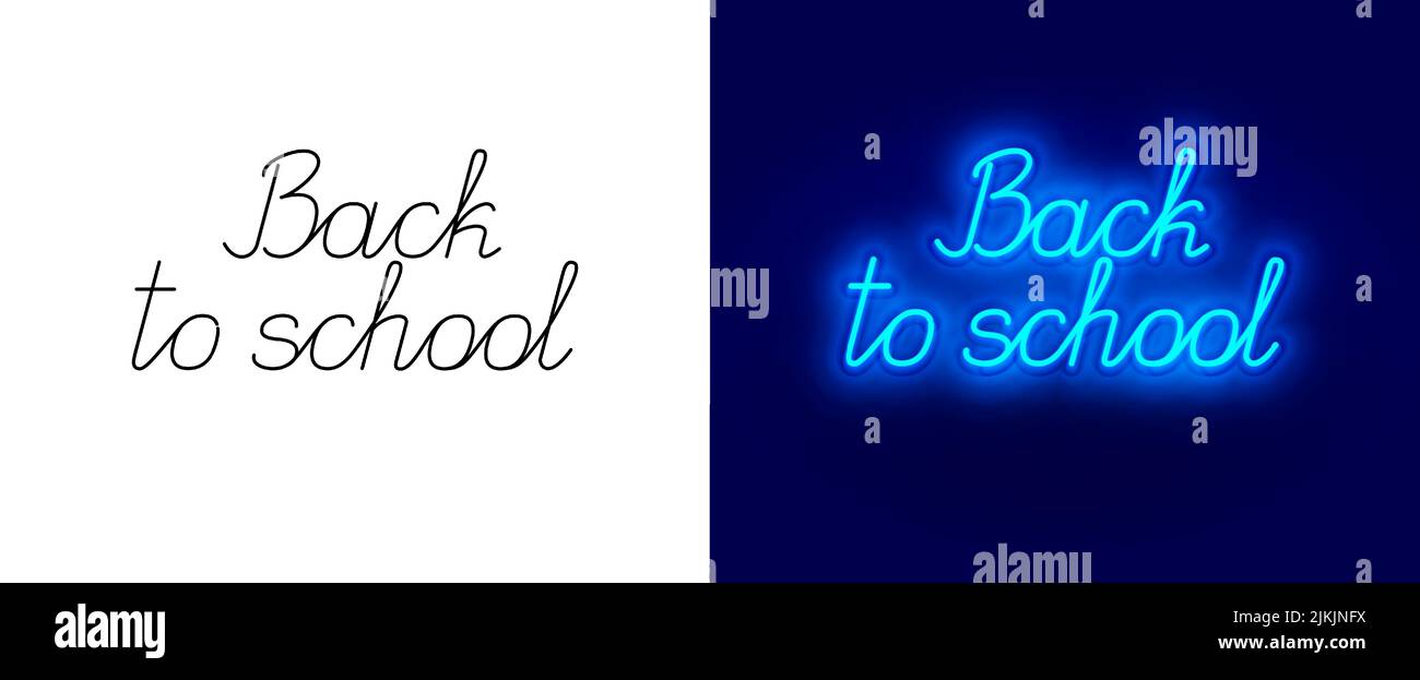 Words back to school in line art for neon decoration sign. Lineart banner for flexible neon led lamp with hand written font school back. School decor Stock Vector
