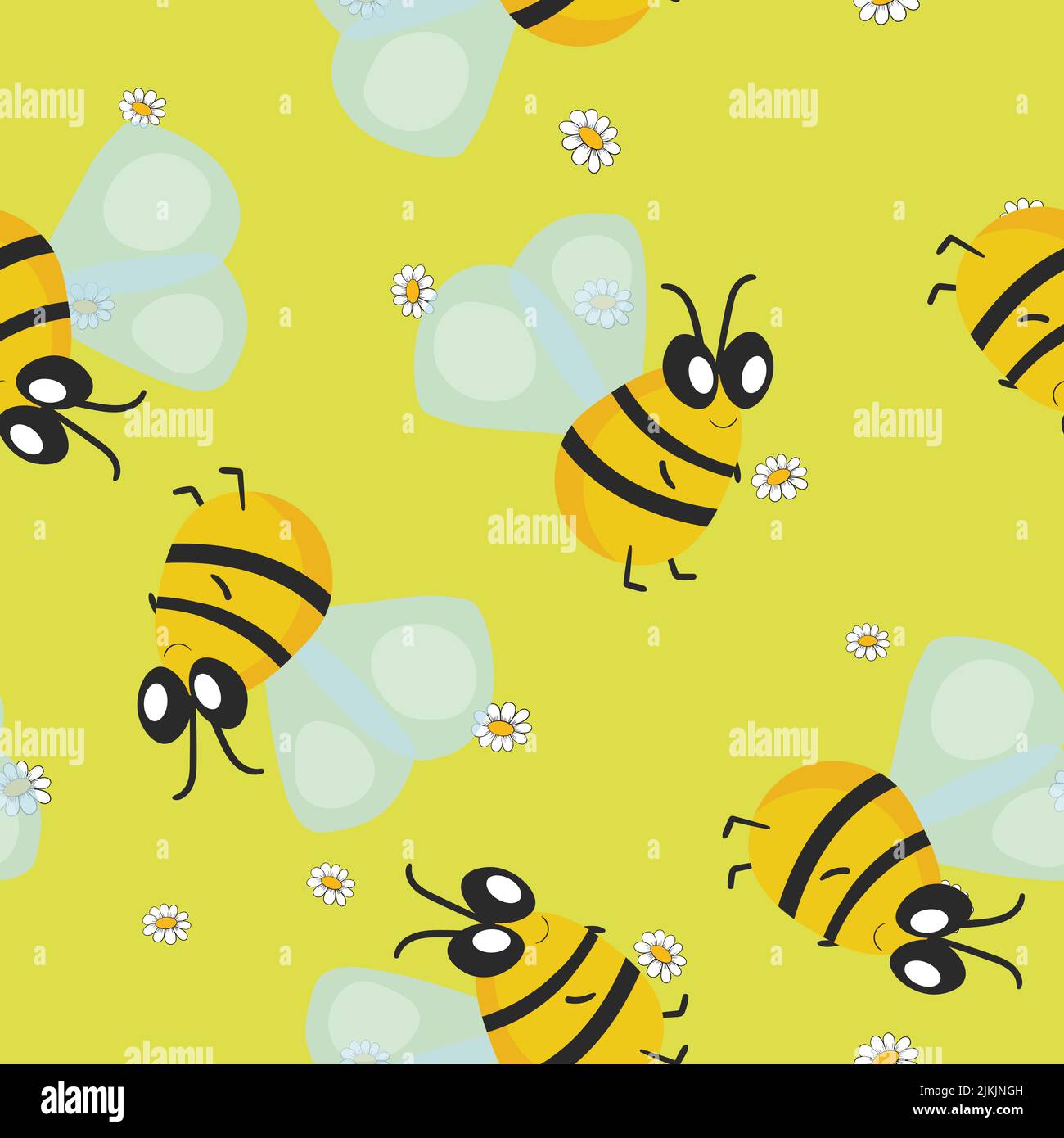 Seamless pattern with bees on floral background. Small wasp. Vector ...