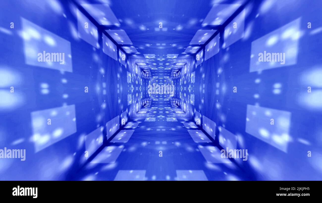 A 3D rendering of geometric shapes with colorful neon lights for sci-fi ...