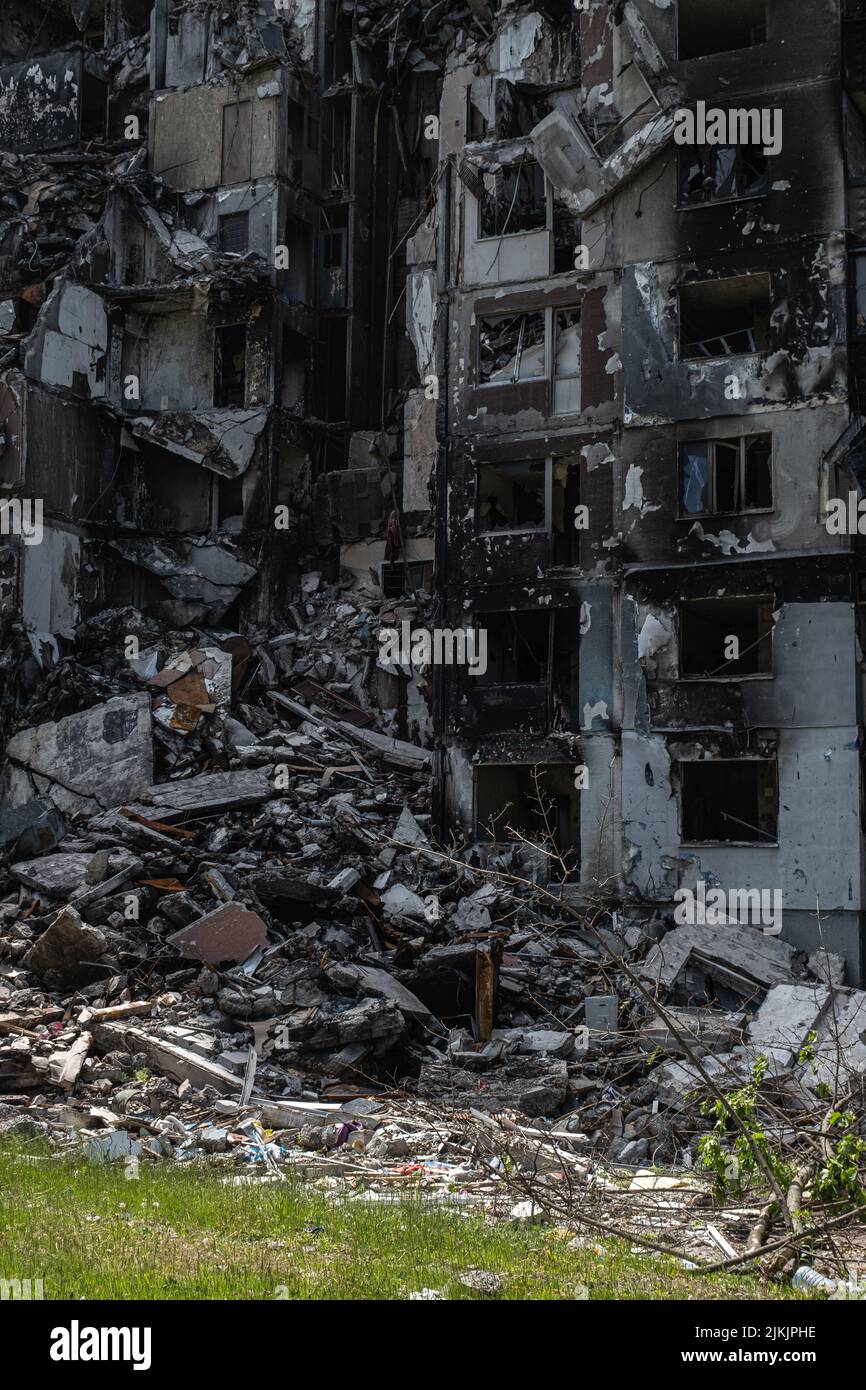 War In Ukraine 2022 Destroyed Bombed And Burned Residential Building