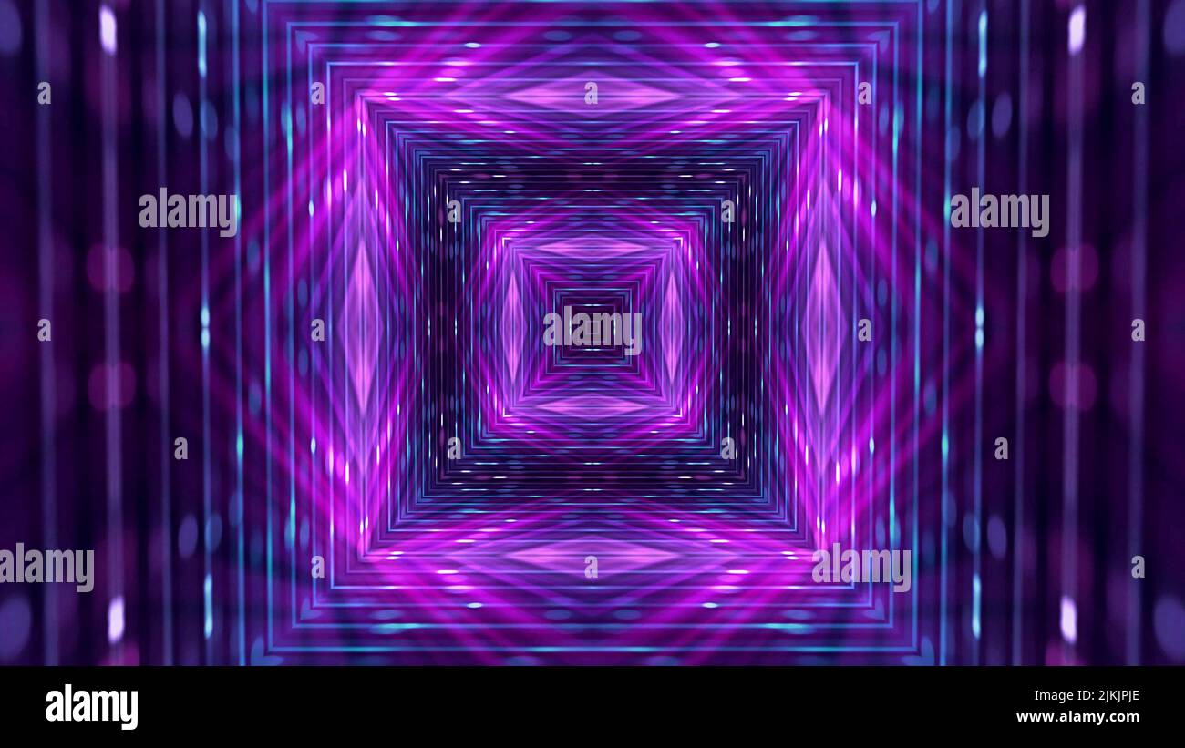 A 3D rendering of geometric shapes with colorful neon lights for sci-fi ...