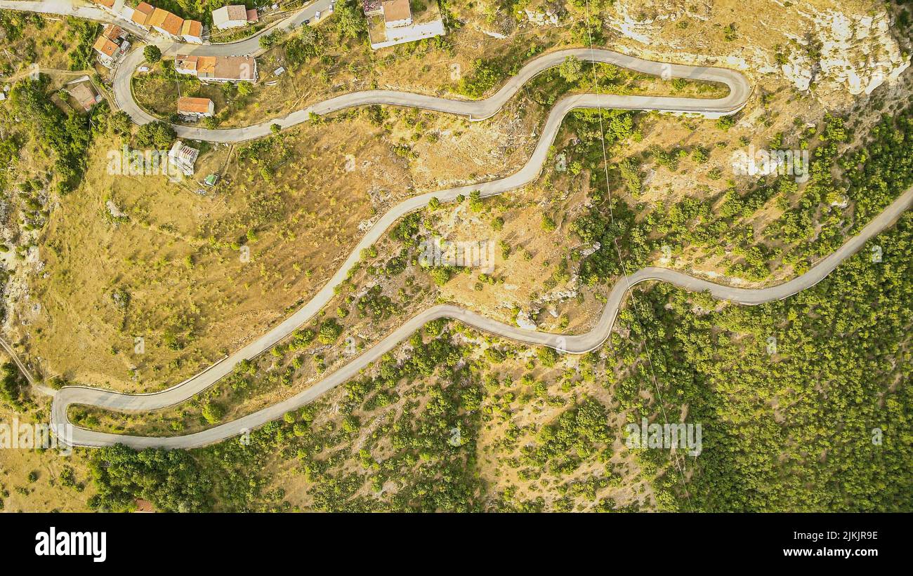 view from the drone on the serpentine road Stock Photo Alamy