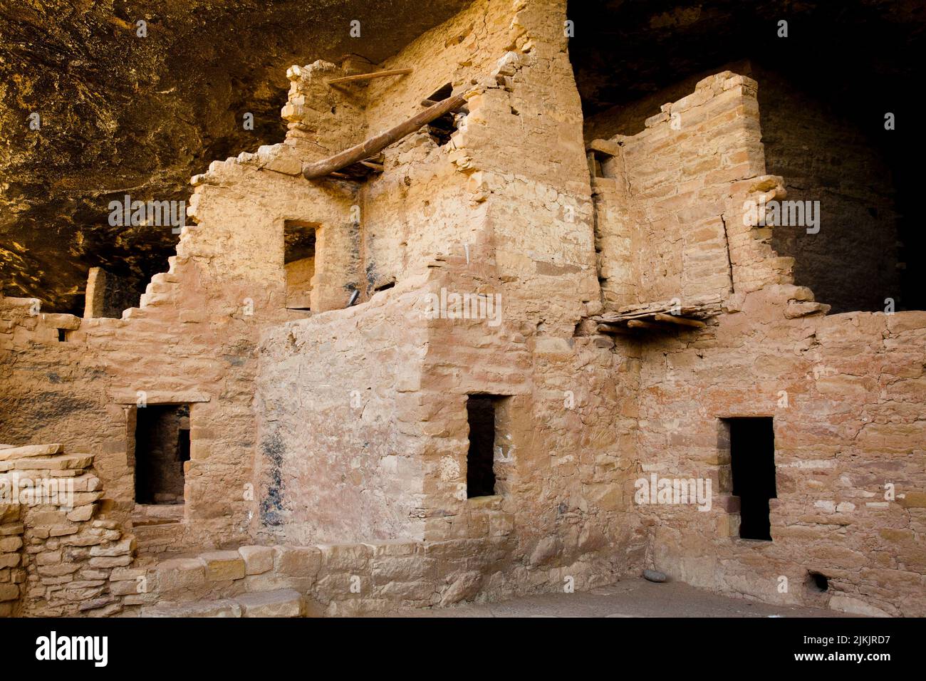 Anasazi Culture built the Spruce Tree House adobe ruins located in Mesa Verde National Park on the Colorado Plateau, CO. Stock Photo