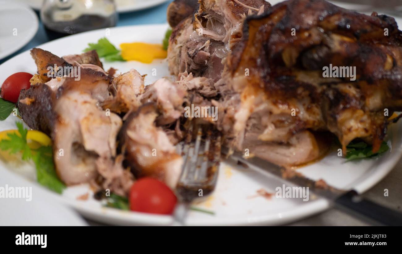 original German BBQ pork knuckle, close up Stock Photo Alamy