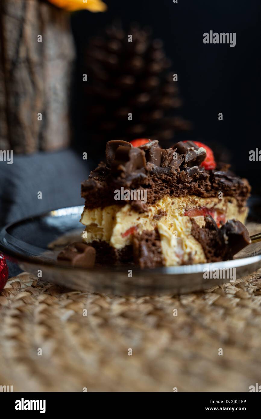 A shallow focus of a piece of strawberry chocolate cake Stock Photo - Alamy