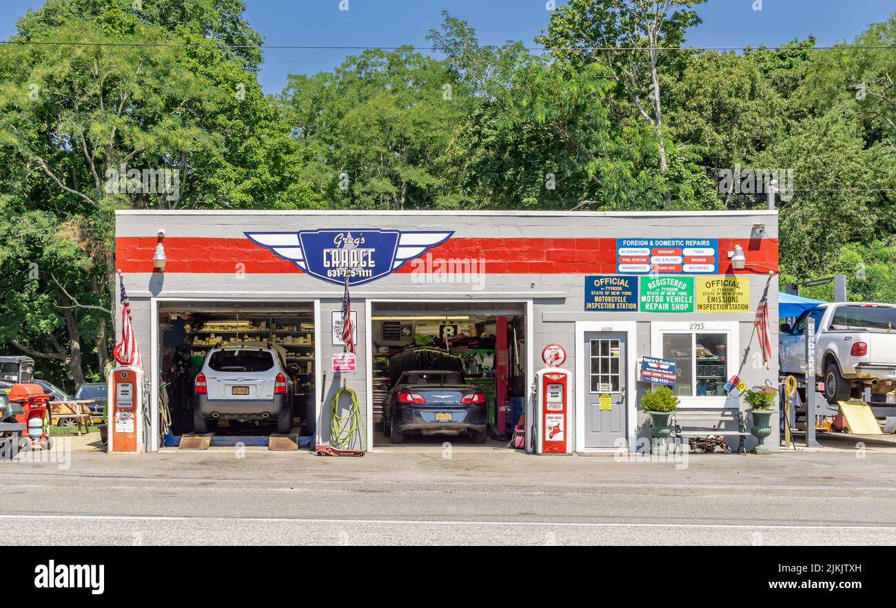 Greg's Garage, Sag Harbor, NY Stock Photo