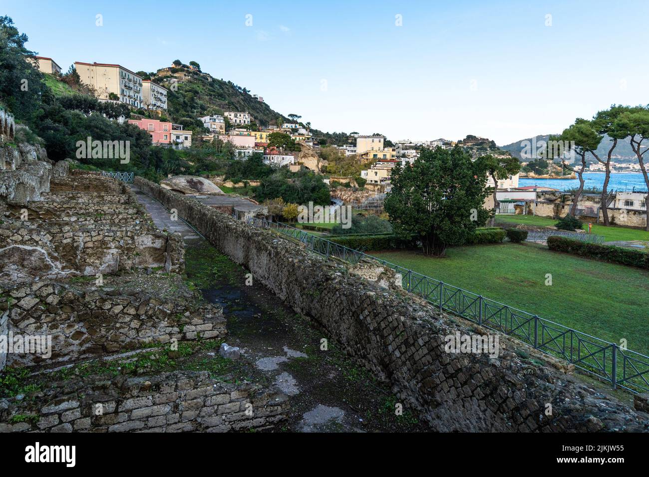 View of Baiae archaeological site near Naples, Italy. Baiae was a roman town famous for its thermal baths Stock Photo