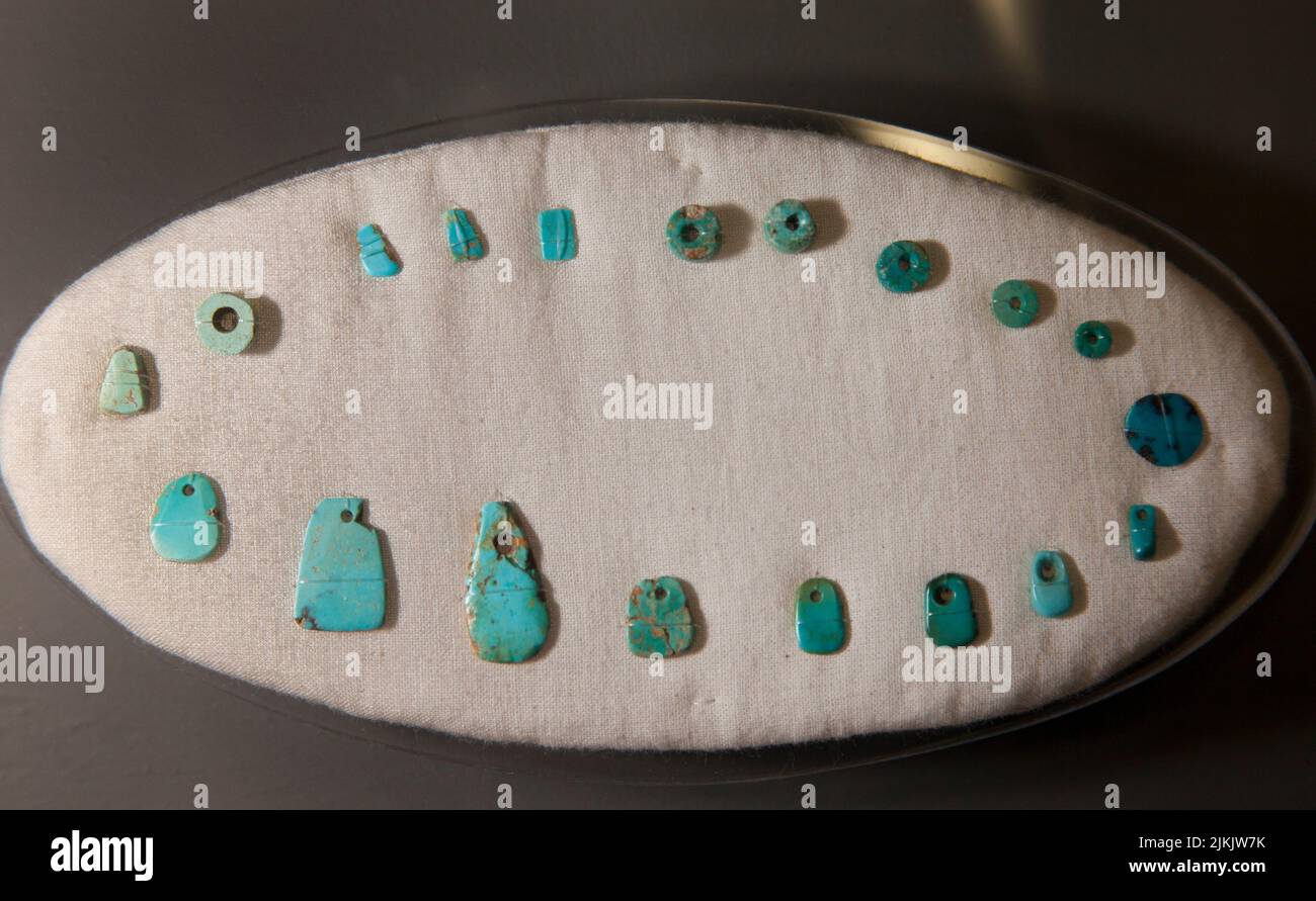 Turquoise pendants and beads were highly prized by the Anasazi, used as currency and acquired through trade from the Southern region known as New Mexi Stock Photo