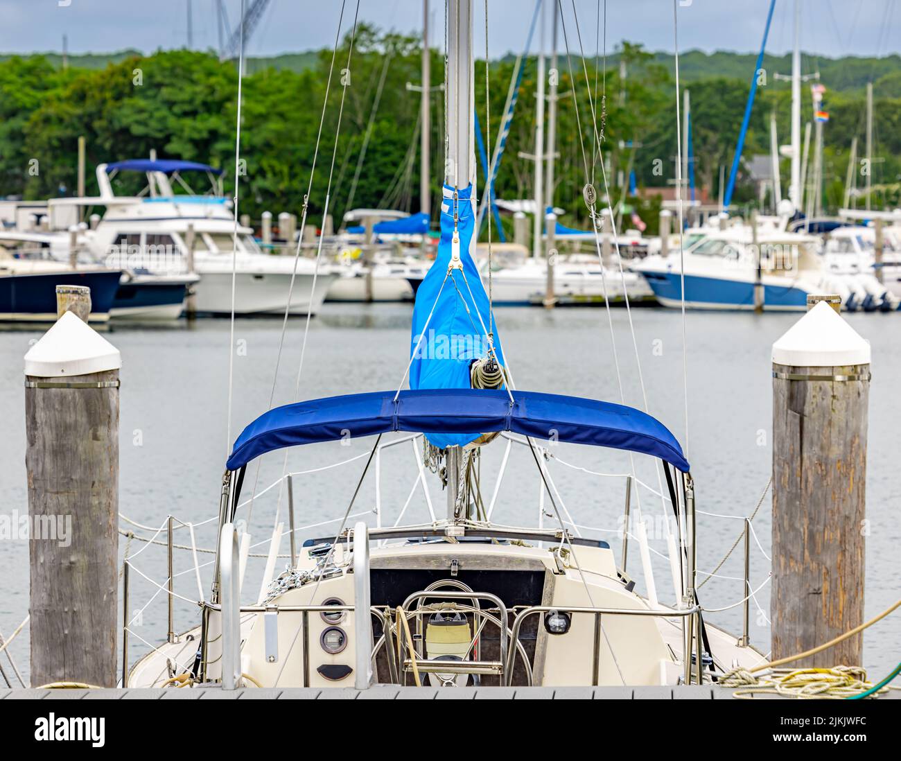 head on of a sail boat cockpit Stock Photo