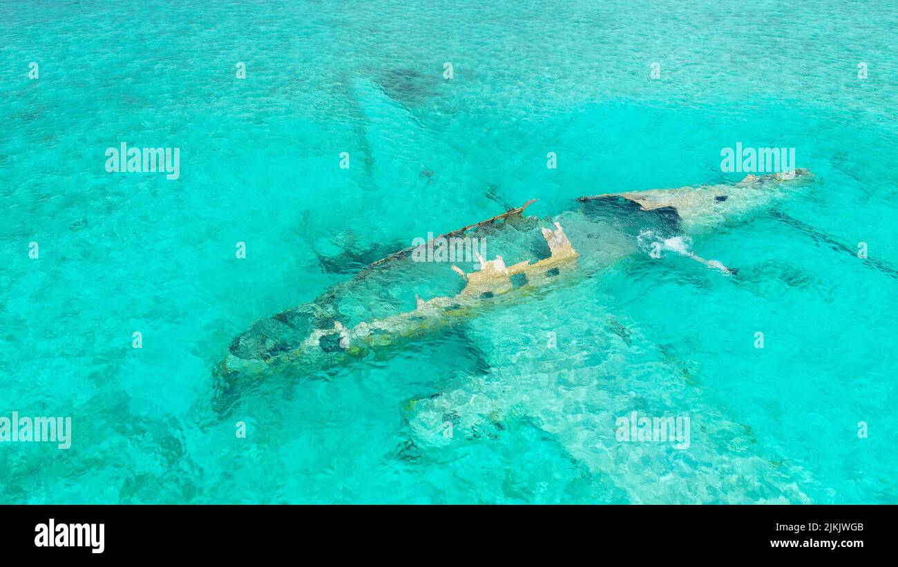 The underwater Staniel Cay Plane Wreck in Bahamas Stock Photo