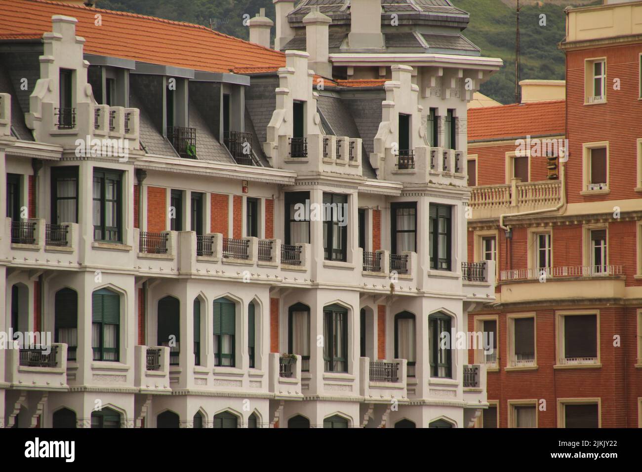 A facade of a colored building in Bilbao, Spain Stock Photo - Alamy