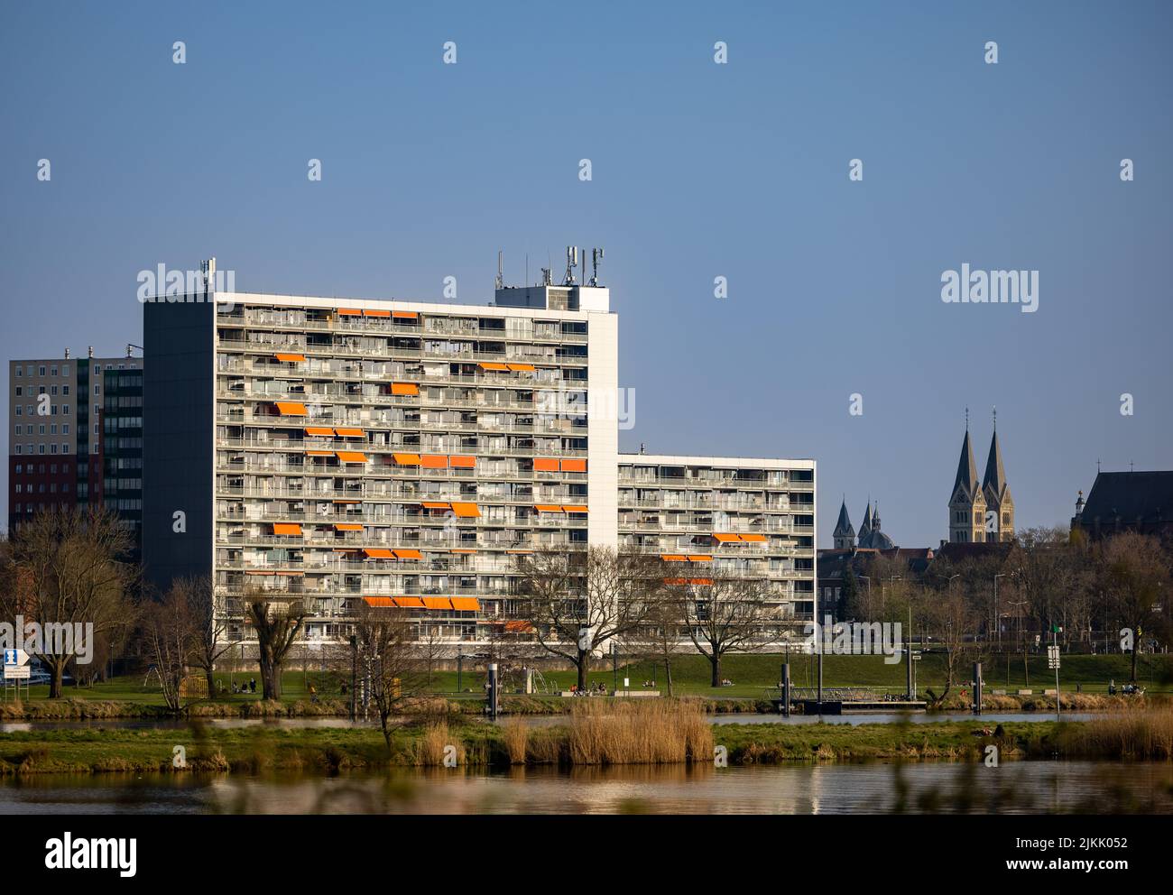 The Munsterkerk and some apartment buildings in Roermond, Limburg, the Netherlands Stock Photo