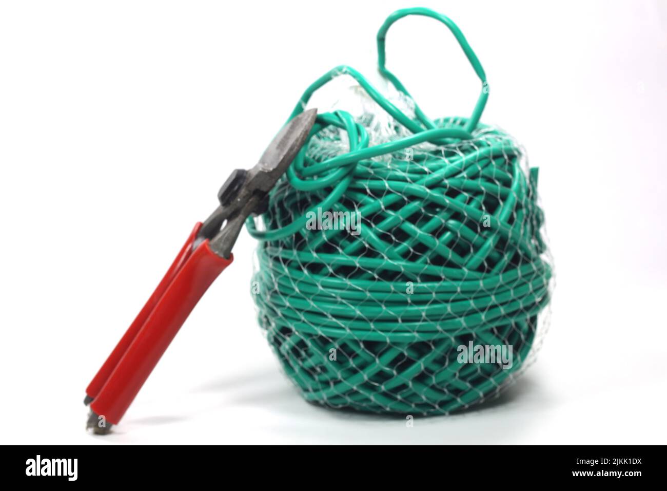 leather work gloves, plasticized rope and agricultural scissors Stock Photo Alamy