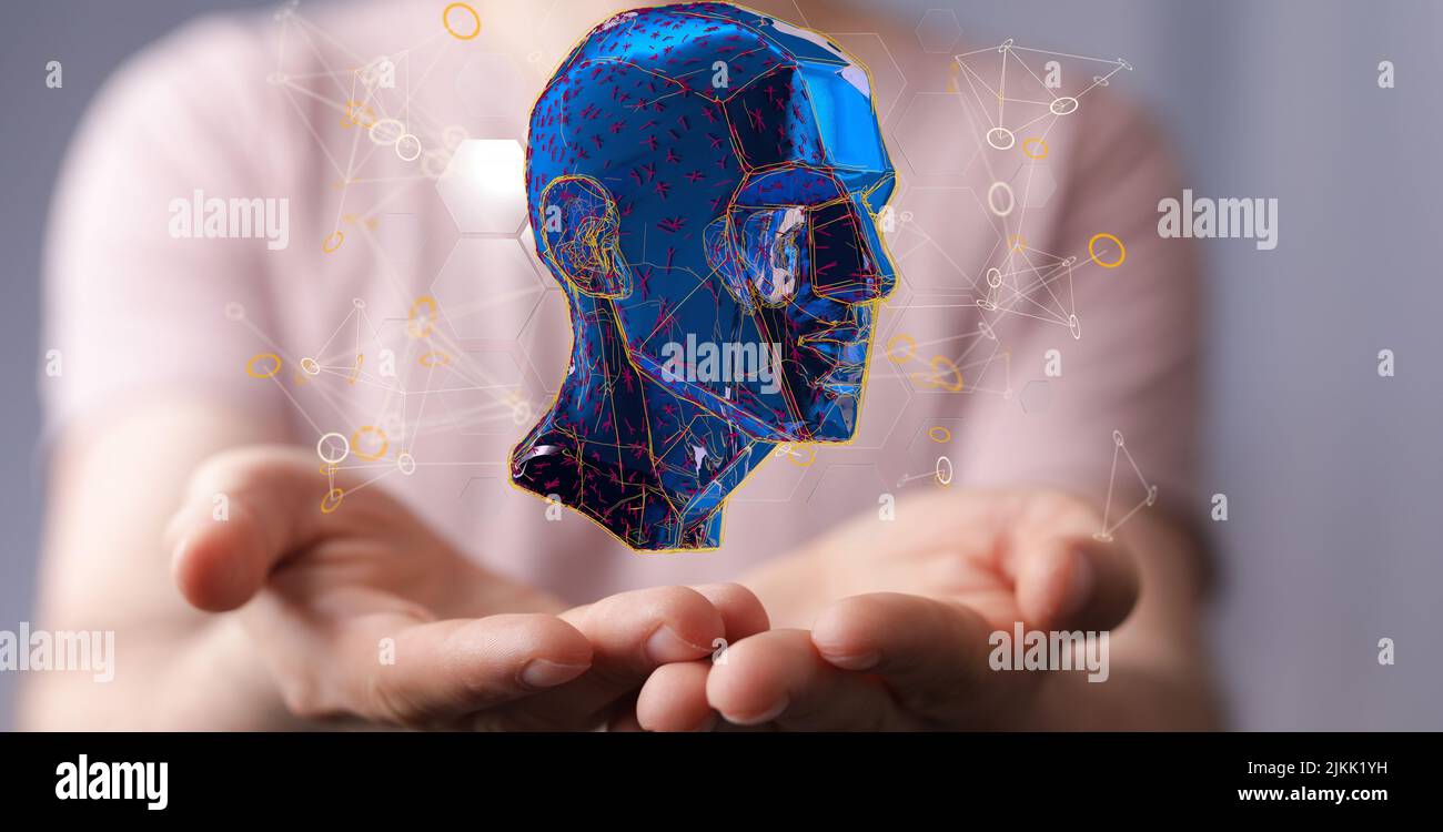 A person presenting a 3D render of the human brain - AI concept Stock ...